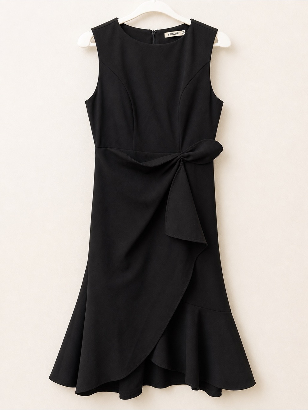 FEHAUTE Black Sleeveless Wrap Dress Ruffle Hem Size 6 NWT Chic